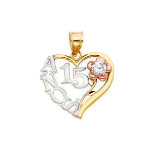 14K Tri Color Gold CZ Quince Heart Pendant