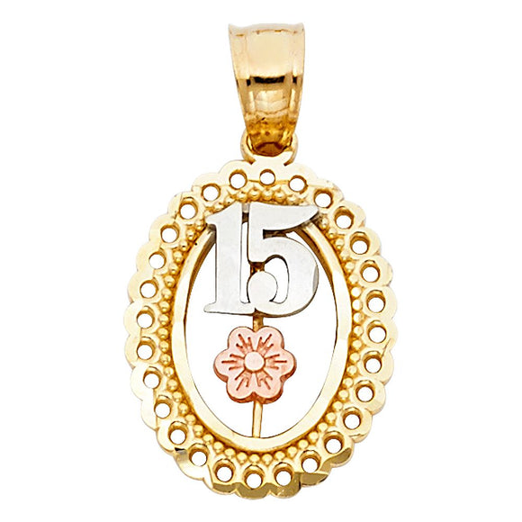 14K Tri Color Gold Oval Quince Pendant