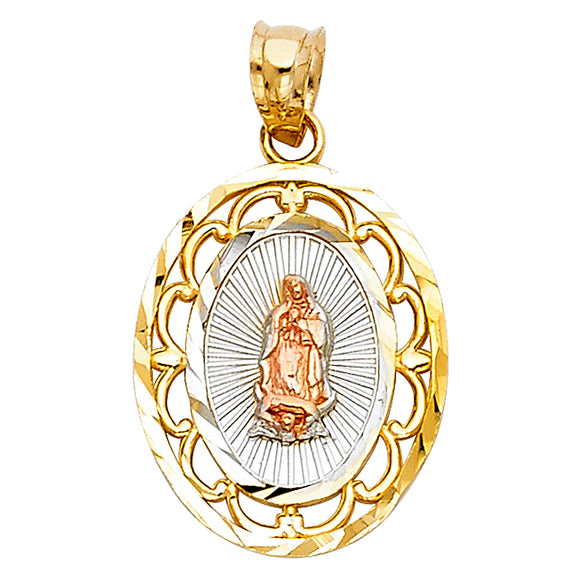 14K Tri Colr Gold Virgen Mary Pendant