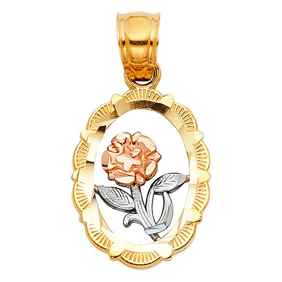 14K Tri-Color Gold Flower Inside Frame Pendant