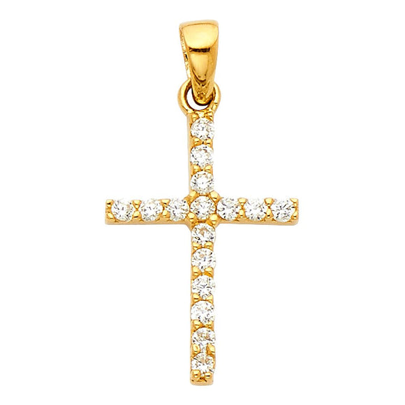 14K Yellow Gold CZ Cross Pendant