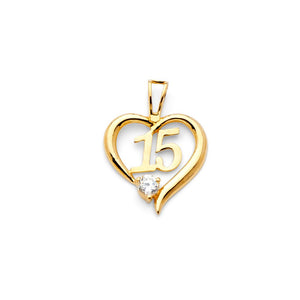 14K Yellow Gold CZ Quince Heart Pendant