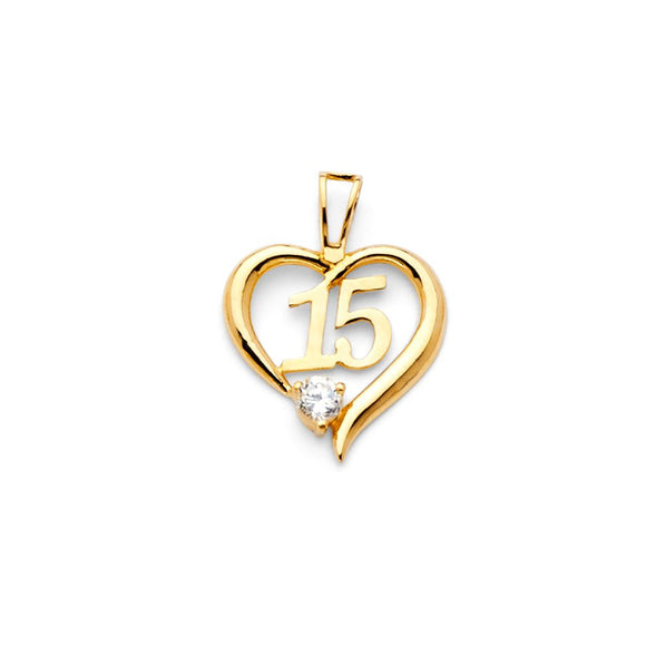 14K Yellow Gold CZ Quince Heart Pendant
