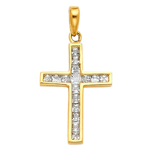 14K Yellow Gold CZ Cross Pendant
