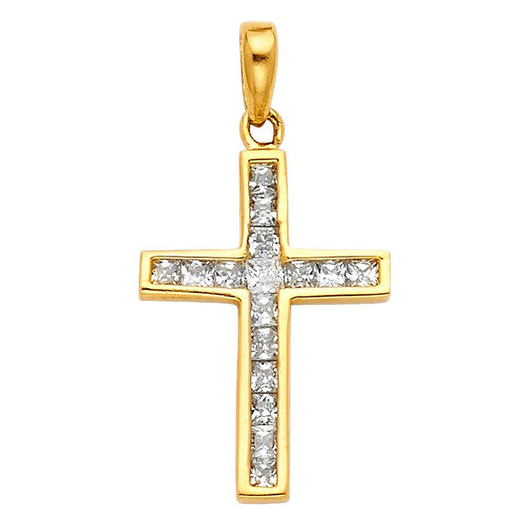 14K Yellow Gold CZ Cross Pendant