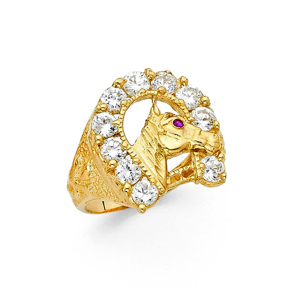 14K Yellow Gold CZ Horseshoe Ring