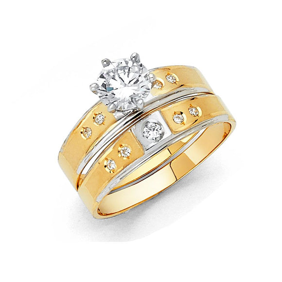 14K Yellow & White Gold CZ Trio Wedding Set