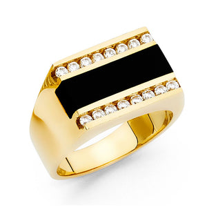 14K Yellow Gold CZ Onyx Ring