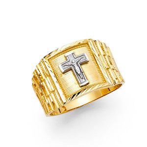 14K Yellow & White Gold Crucifix Nugget Ring