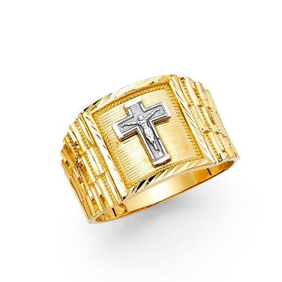 14K Yellow & White Gold Crucifix Nugget Ring