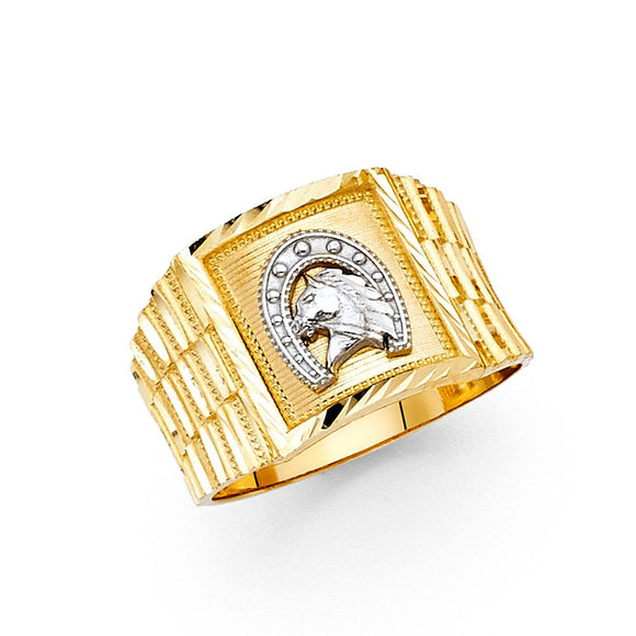 14K Yellow & White Gold Horseshoe Nugget Ring