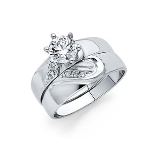 14K White Gold CZ Trio Wedding Set