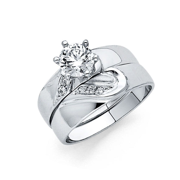 14K White Gold CZ Trio Wedding Set