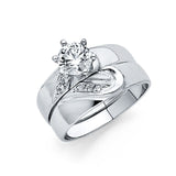 14K White Gold CZ Trio Wedding Set