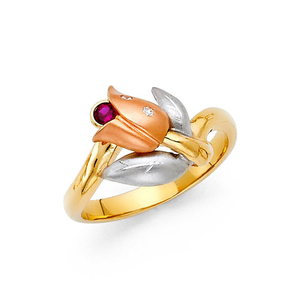 14K Tri Color Gold CZ Rose Ring