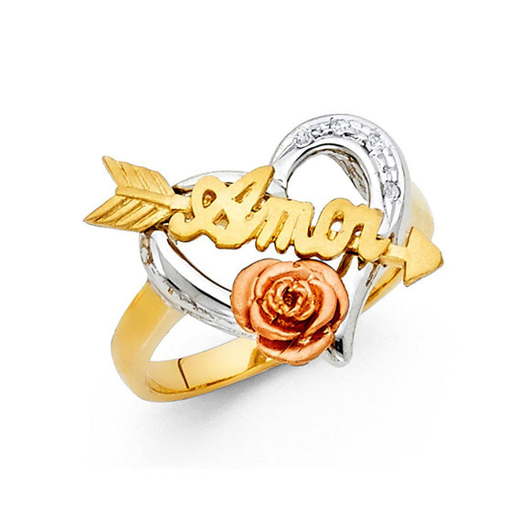 14K Tri Color Gold Cupid Heart 