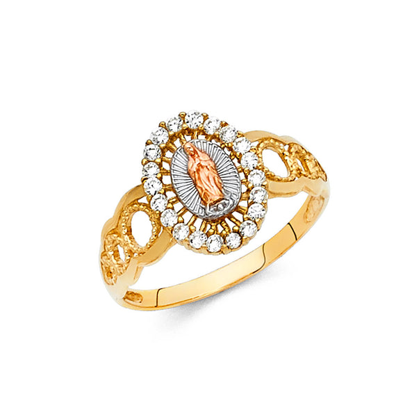 14K Tri Color Gold CZ Fancy Virgen Mary Ring