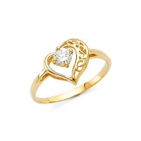 14K Yellow Gold CZ Heart Ring