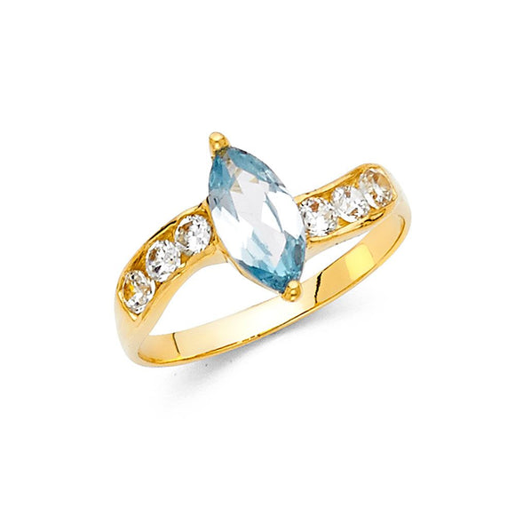 14K Yellow Gold CZ Aqua-Blue Gem Ring
