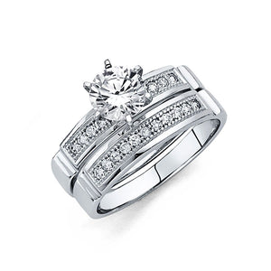 14K White Gold CZ Trio Wedding Set
