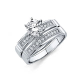 14K White Gold CZ Trio Wedding Set