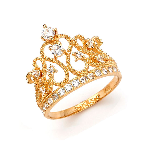 14K Yellow Gold CZ Quince Crown Ring