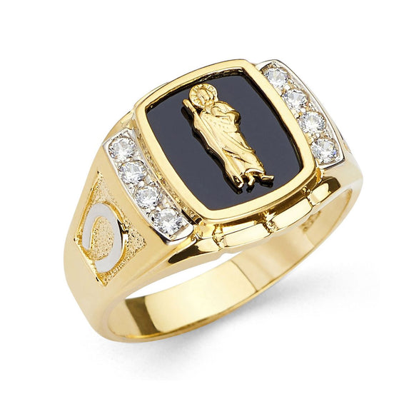 14K Yellow Gold CZ San Judas Onyx Ring