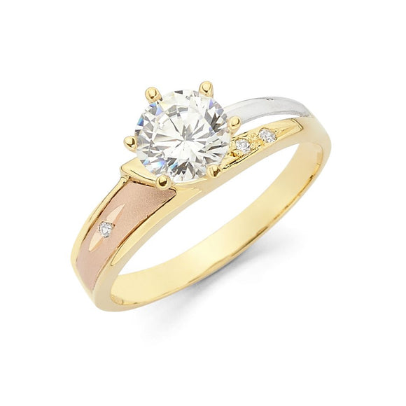 14K Tri Color Gold CZ Trio Wedding Set