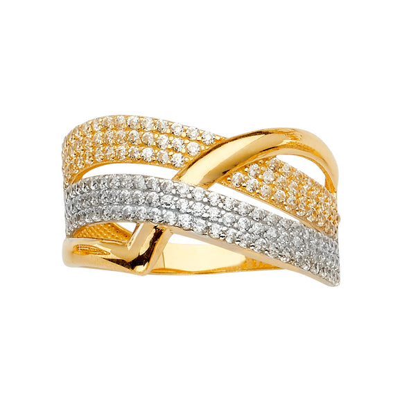 14K Yellow & White Gold CZ Multi-Line Ring