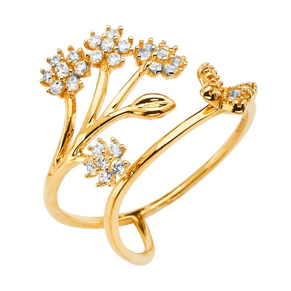 14K Yellow Gold CZ Fancy Adjustable Ring