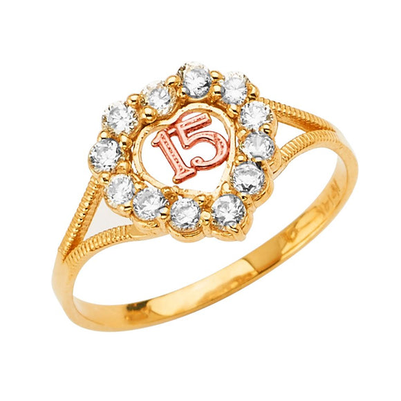 14K Yellow & Rose Gold CZ Fancy Qince Heart Ring