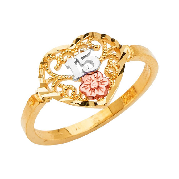 14K Tri Color Gold Quince Heart Ring