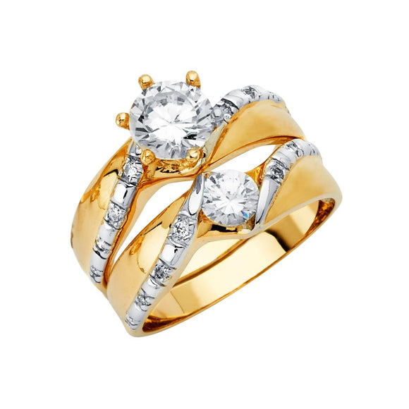 14K White & Yellow Gold CZ Trio Wedding Set