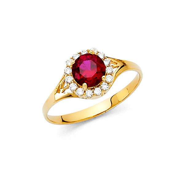 14K Yellow Gold Red CZ Fancy Round Ring