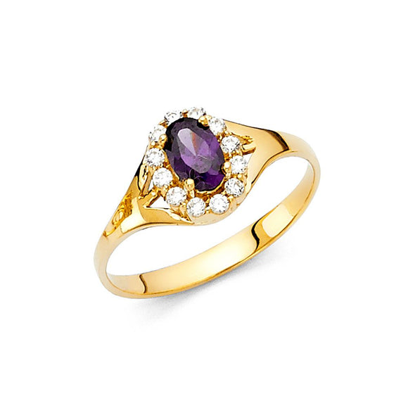 14K Yellow Gold CZ Violet Gem Ring