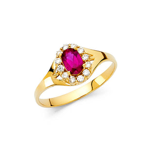 14K Yellow Gold Red CZ Fancy Oval Ring