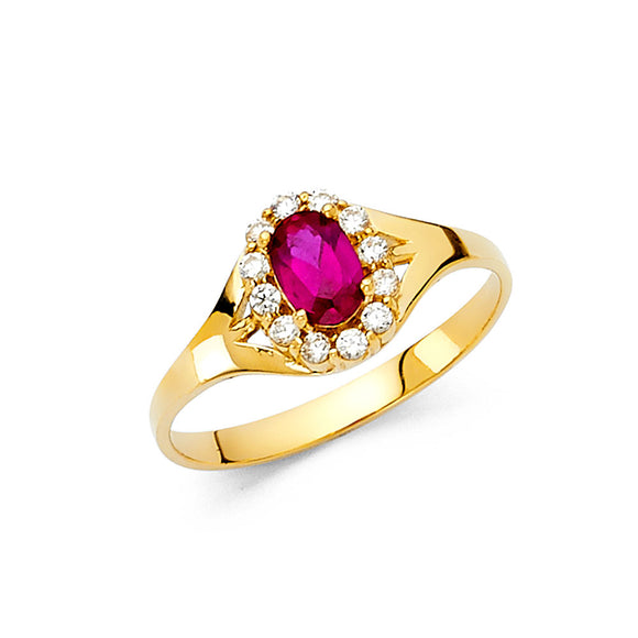 14K Yellow Gold Red CZ Fancy Oval Ring