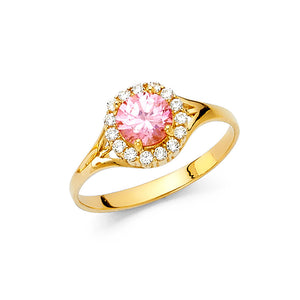 14K Yellow Gold Pink CZ Fancy Round Ring
