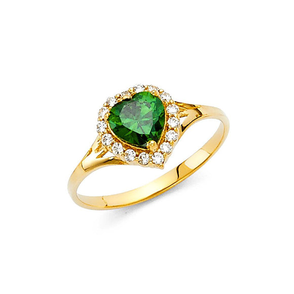 14K Yellow Gold CZ Emerald Gem Ring