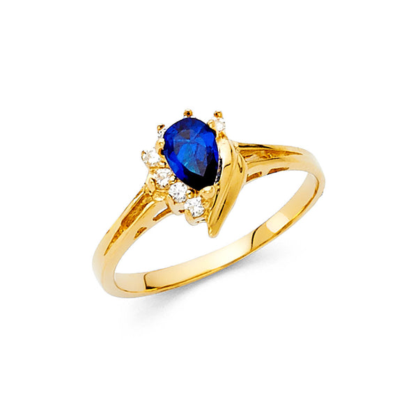 14K Yellow Gold Blue CZ Fancy Ring
