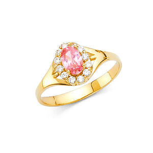 14K Yellow Gold Pink CZ Fancy Oval Ring