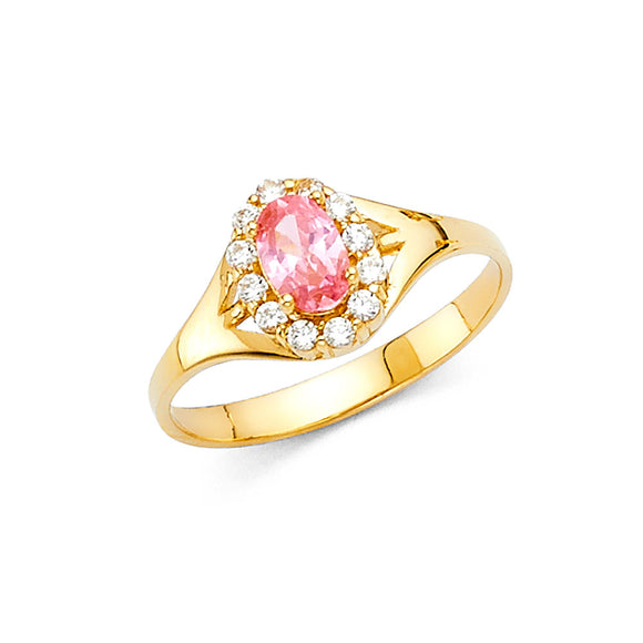 14K Yellow Gold Pink CZ Fancy Oval Ring