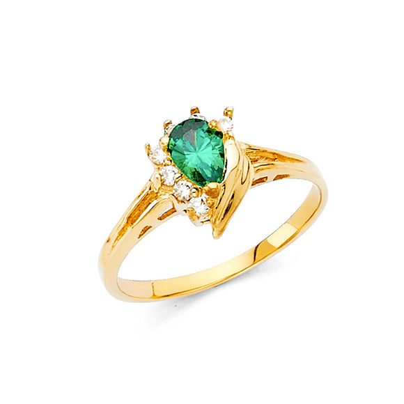 14K Yellow Gold Emerald CZ Fancy Ring