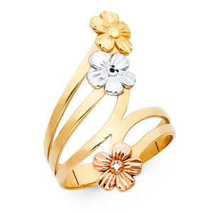 14K Tri Color Gold Flower Ring