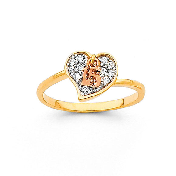 14K Yellow & Rose Gold CZ Qince Heart Ring