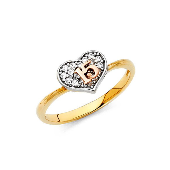 14K Tri Color CZ Quince Ring
