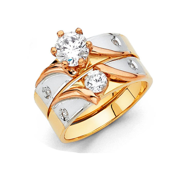 14K Tri Color Gold CZ Trio Wedding Set