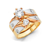 14K Tri Color Gold CZ Trio Wedding Set