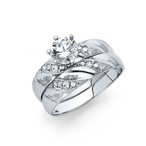14K White Gold CZ Trio Wedding Ring Set