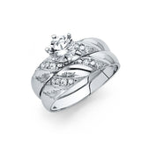 14K White Gold CZ Trio Wedding Ring Set